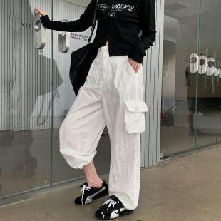 高腰口袋纯色宽松显瘦休闲百搭束脚长裤 n9工装 新品 女2024秋季 女 裤