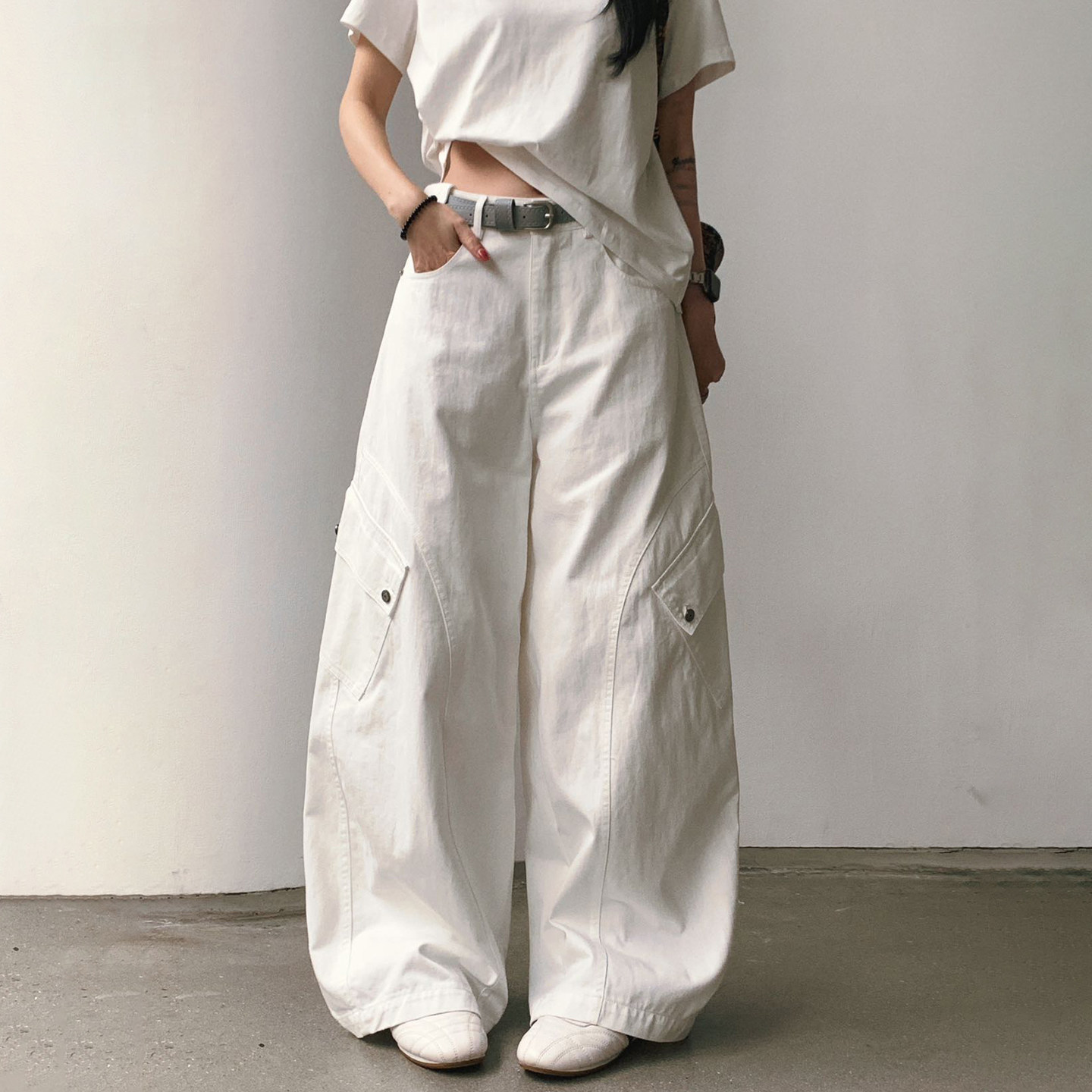 欧洲站工装裤女2026年春季新款美式复古口袋宽松阔腿弯刀休闲长裤