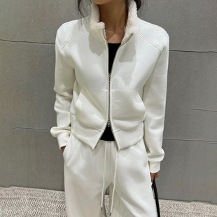 欧洲站休闲风拉链短外套女2026年秋冬新款立领羊羔毛长袖上衣女潮