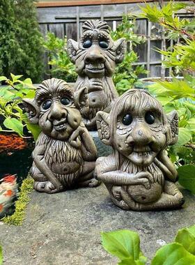 跨境户外树皮人偶部落野蛮人装饰品树脂工艺品野人雕塑花园摆件