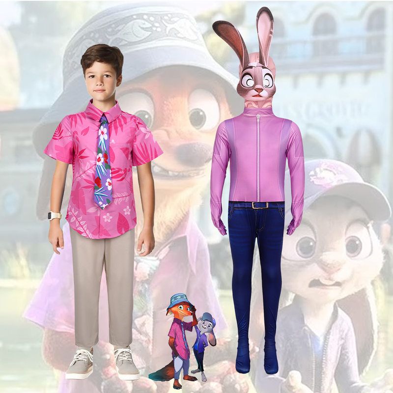 2025跨境新品万圣Zootopia疯狂动物城2狐尼克cosplay儿童衬衫套装