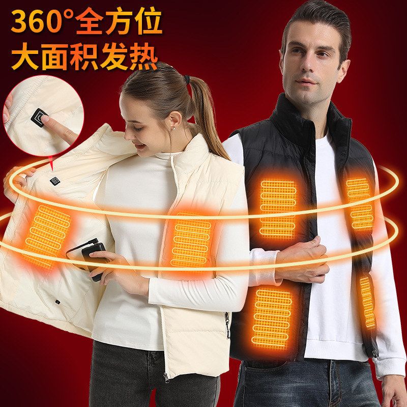 跨境亚马逊wish欧美白鸭绒无袖背心情侣保暖电加热服羽绒发热马甲