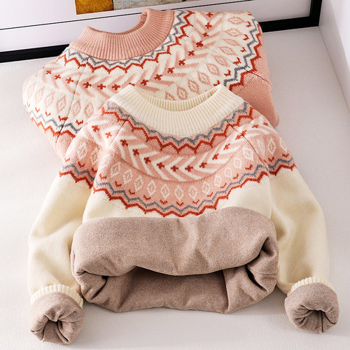 女童毛衣加绒加厚针织打底衫