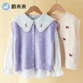 蔚未来女童马甲春装 毛衣背心儿童洋气上衣蝴蝶结针织马夹 2026新款