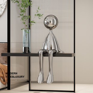 现代简约人物坐姿大摆件艺术雕塑样板房玄关过道大堂楼梯转角装饰