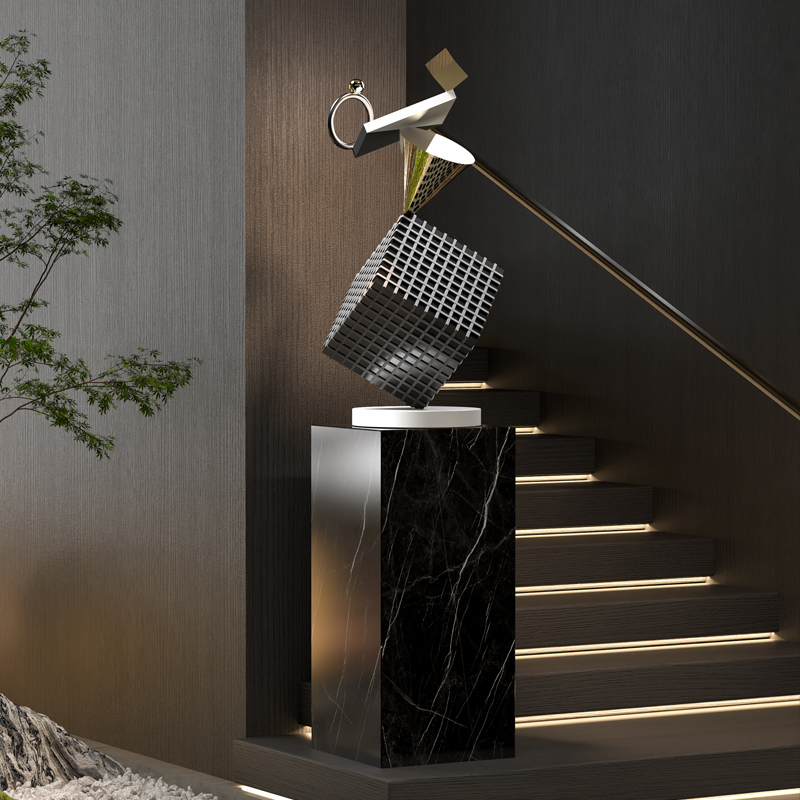 创意方块电镀摆件雕塑轻奢落地