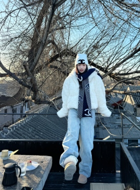 白色加厚毛绒外套女2025冬季新款韩版宽松上衣