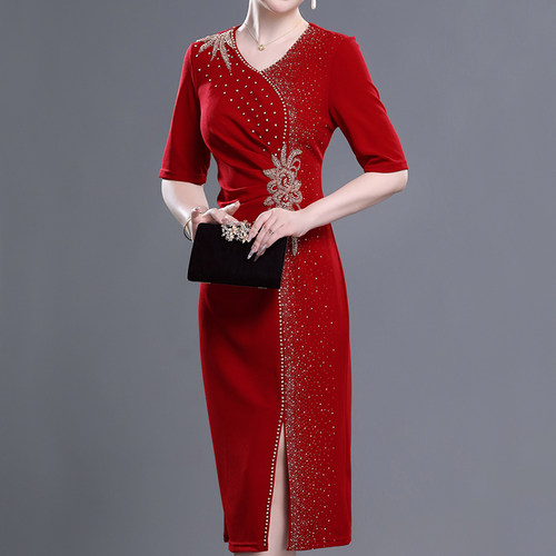 结婚礼服裙子修身改良旗袍开叉