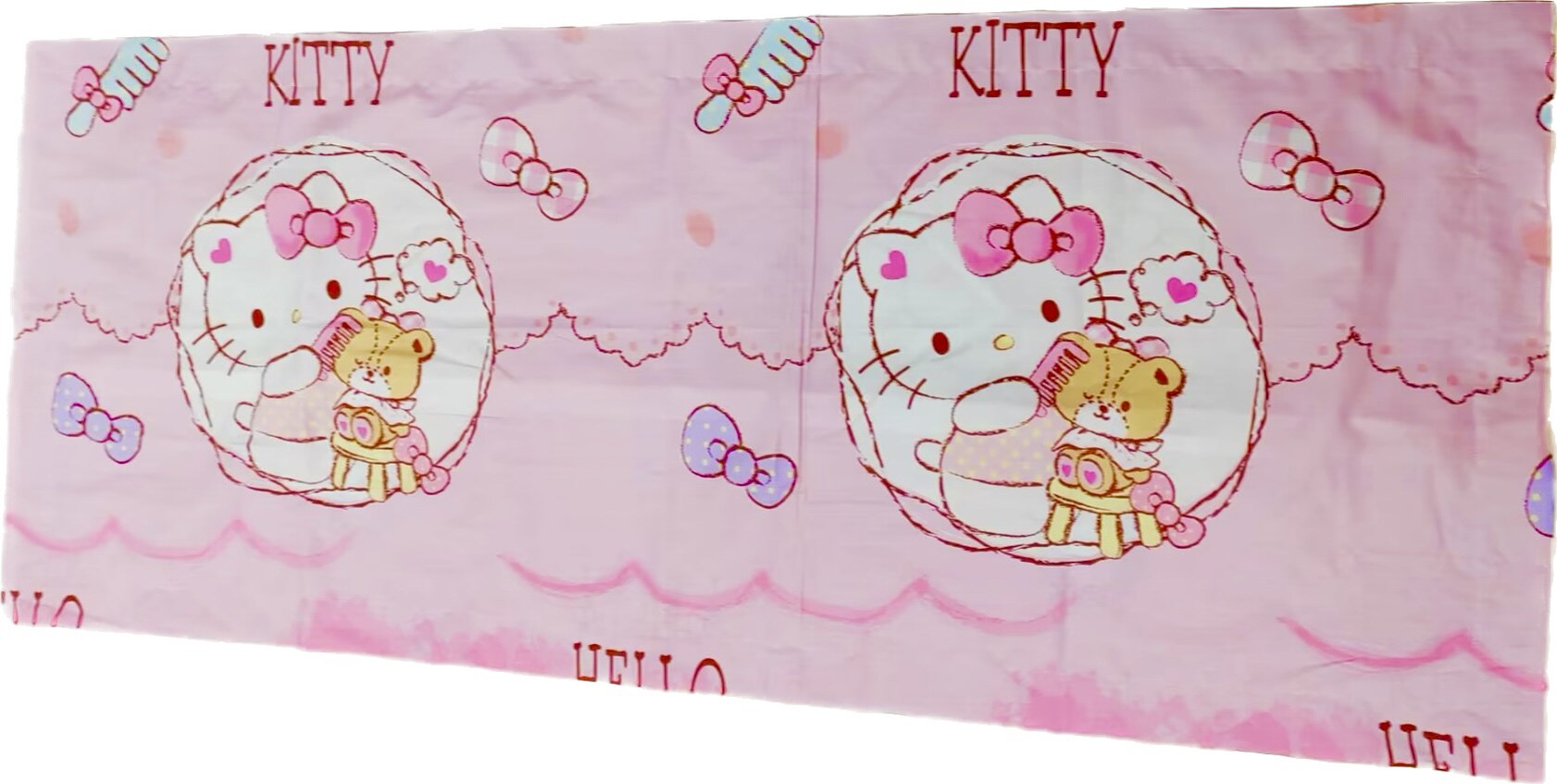 全棉印花斜纹卡通kitty长枕套双人枕套 KT猫粉色抱小熊 可订做