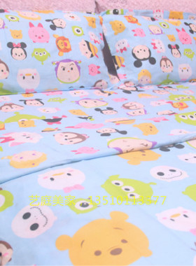 全棉卡通床上用品四件套 TSUM迪士尼米奇家族米妮怪兽蓝色 可订做
