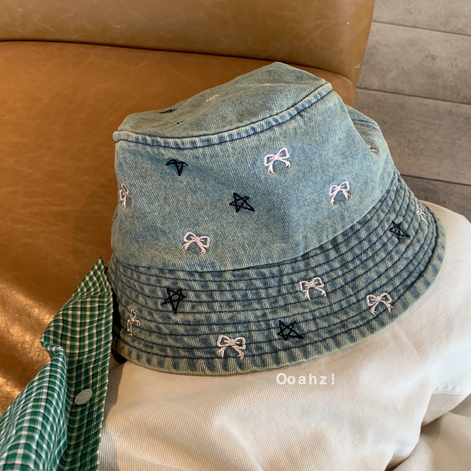 宅女硬控~韩国蝴蝶结刺绣做旧牛仔渔夫帽 春夏百搭遮阳甜美盆帽女