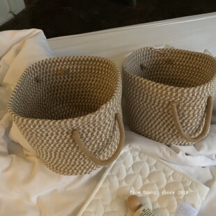 床头收纳筐 可挂式零食储物盒杂物桶 护肤品简约置物篮环保棉线筐