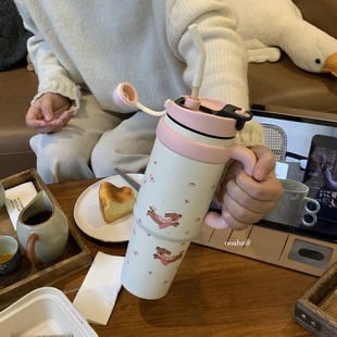 粉乖巧狗吨吨～秋冬喝水超大保温杯巨无霸咖啡杯办公双饮保冷杯子
