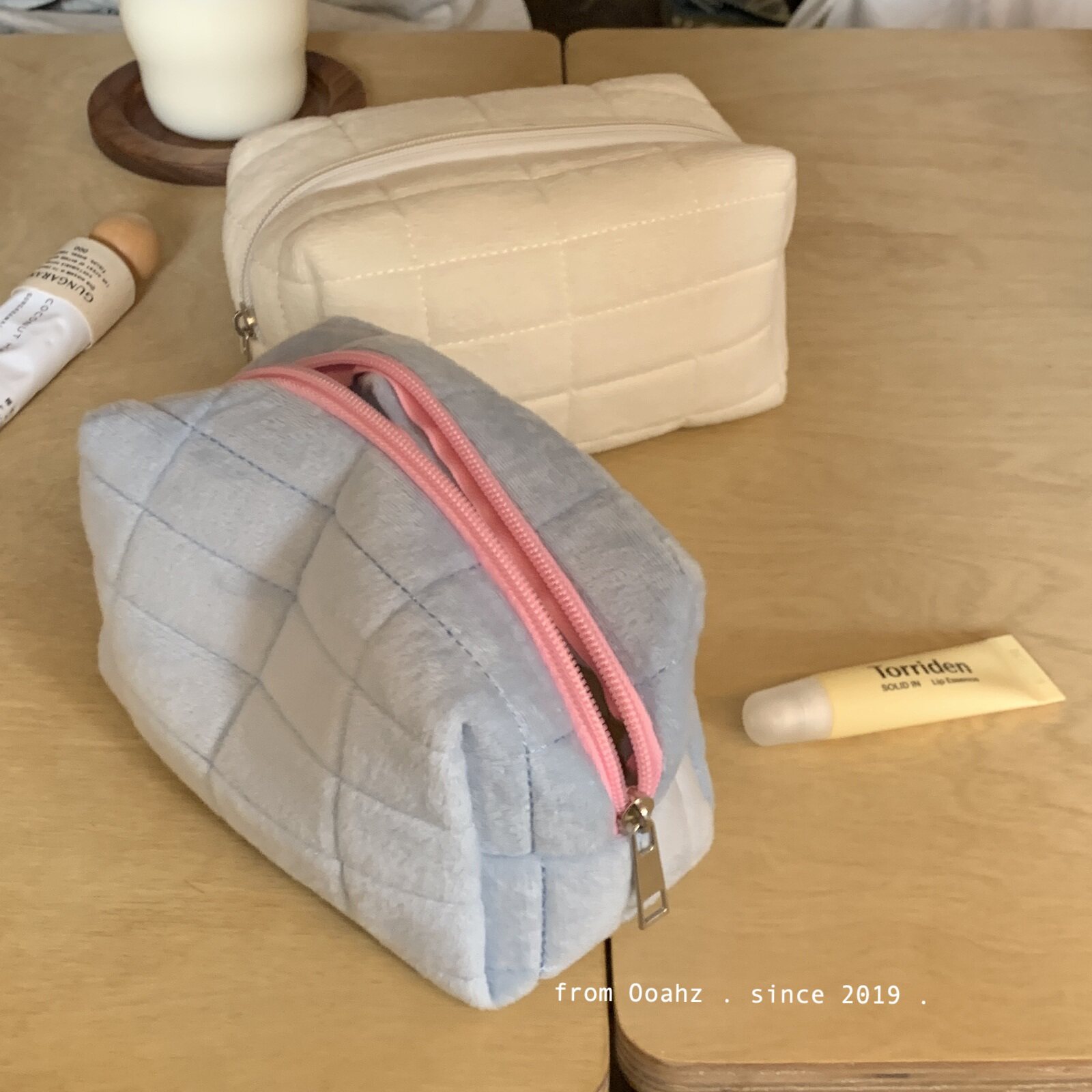 软软小枕 奶油风撞色拉链小样化妆包 卫生棉收纳学生收纳文具笔袋