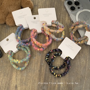 糖果杂色~毛线缠绕发圈 少女心彩色仙美毛绒发绳女森系扎头发皮筋