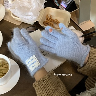 低度果酒 可触屏五指秋冬百搭ins保暖手套 好rua单色卷边手套女