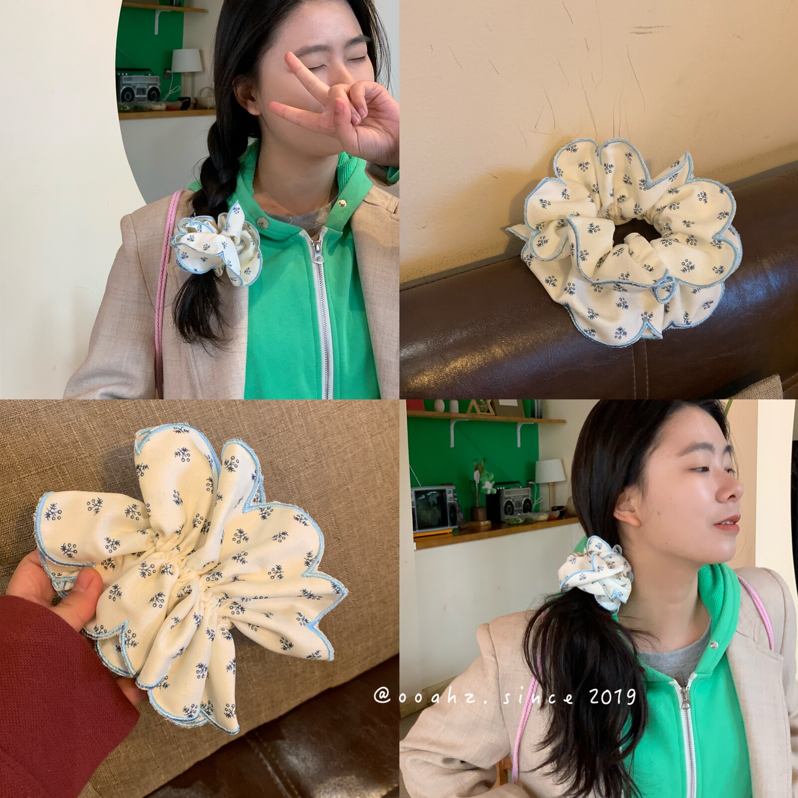 张元英同款韩国碎花蕾丝大肠发圈