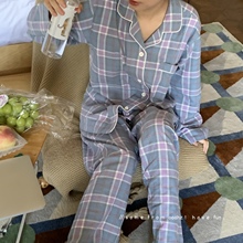 无印法兰绒~100棉无侧缝情侣家居服良品纯棉色织磨毛男女格子睡衣