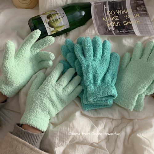 冰激凌绿~纯色半边绒手套