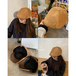 过去进行时 美式复古灯芯绒前进帽子男女 韩国PU檐小众百搭贝雷帽