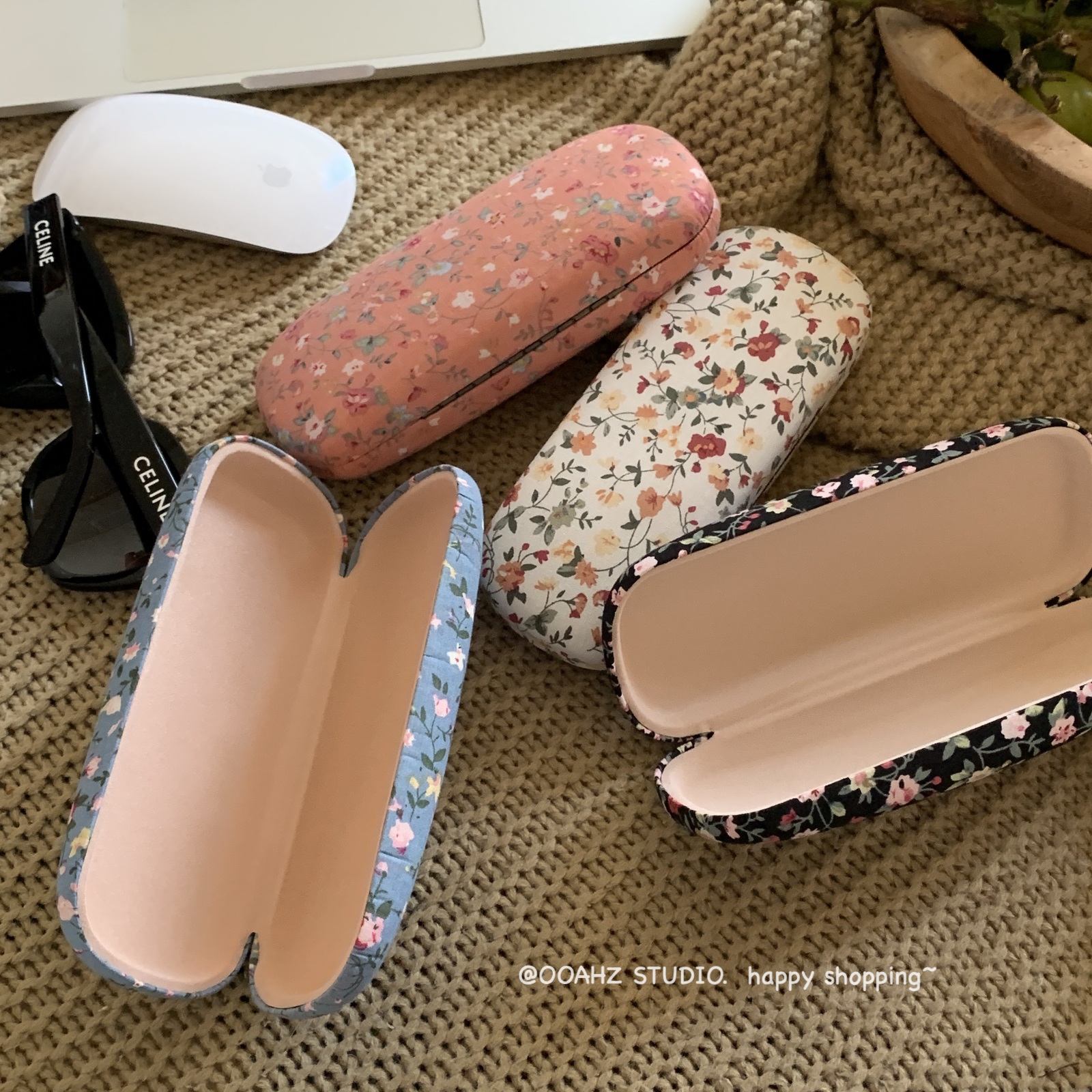 手工复古碎花棉麻布眼镜盒