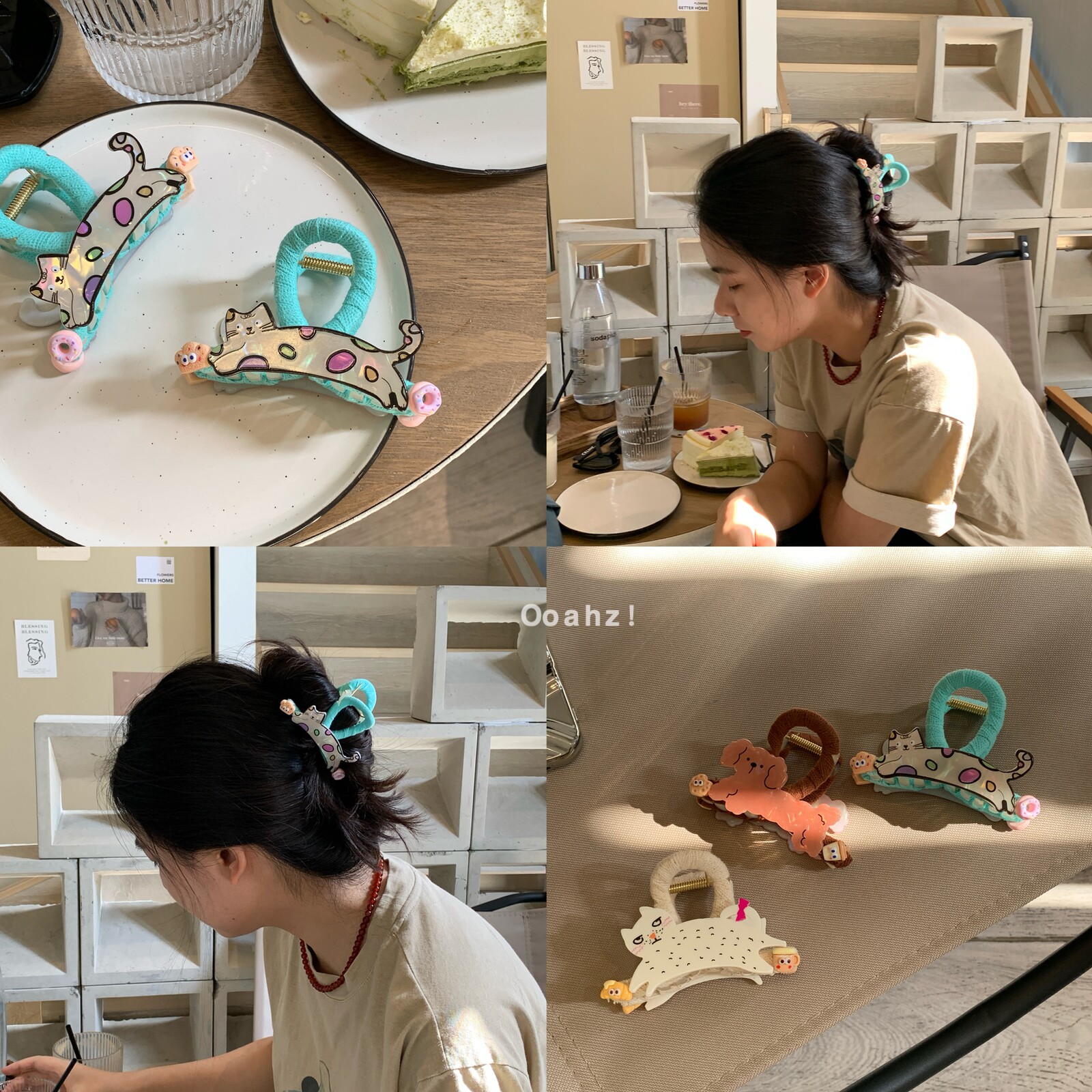 宠物甜品店 萌趣小猫小狗抓夹~简约百搭鲨鱼夹中号可爱盘发抓夹子