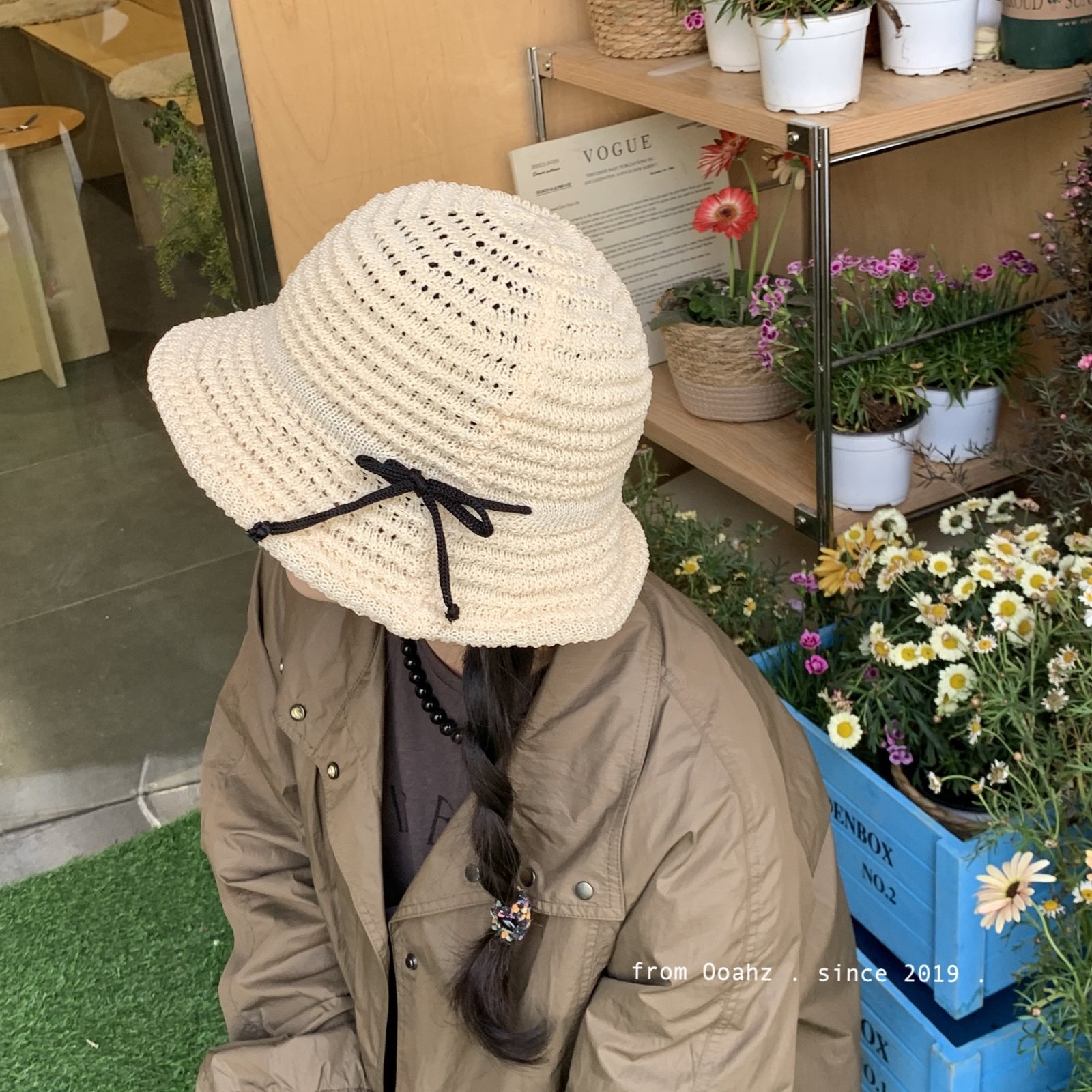 法曼甜味 韩国镂空蝴蝶结度假风草帽 夏季出游大檐遮阳防晒渔夫帽