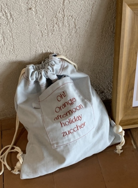 ooahz自制·假日糖霜~韩国小众牛仔刺绣抽绳双肩包慵懒上课背书包