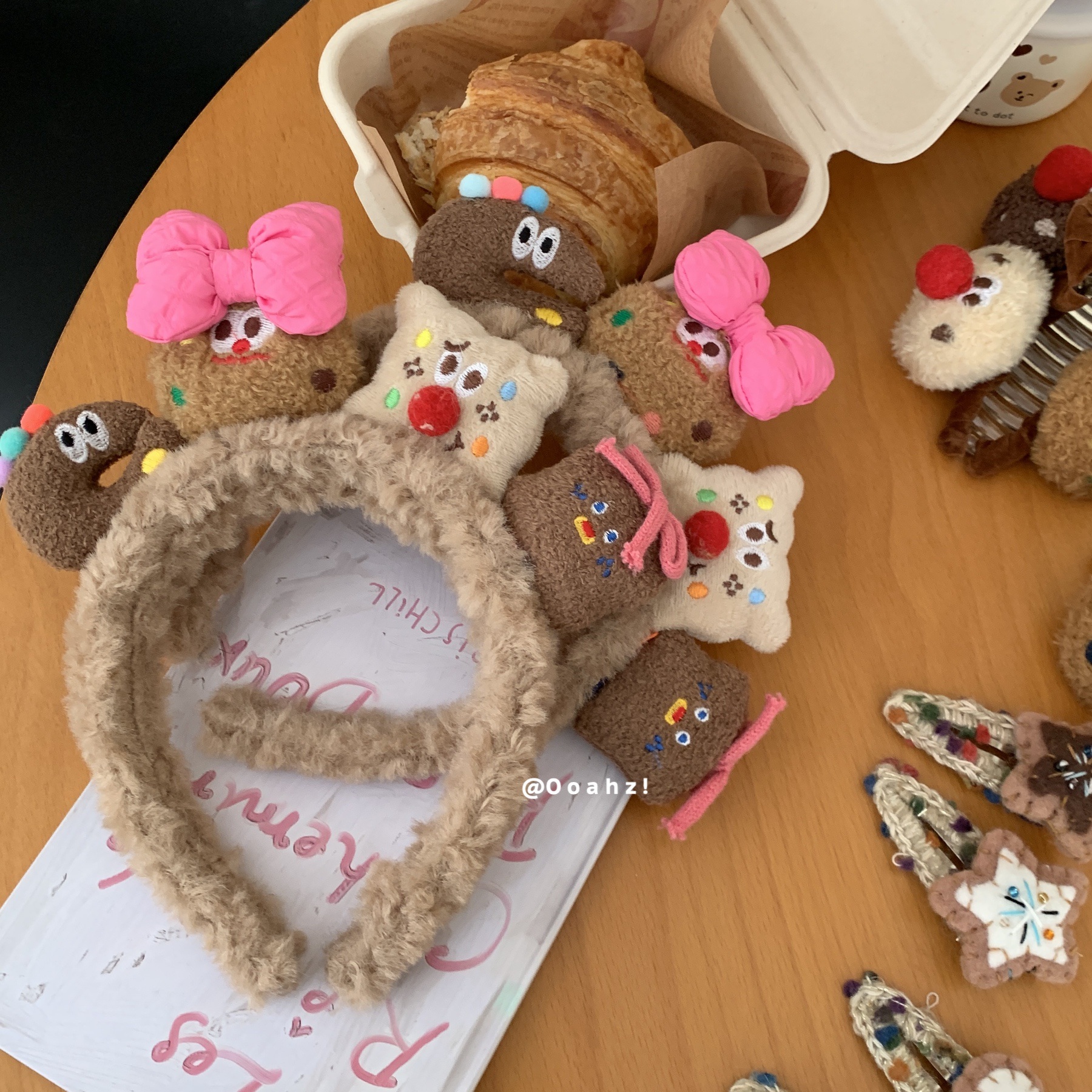 饼干派对~咖色卡通小丑毛绒发抓夹头箍 甜美可爱少女化妆发夹发饰