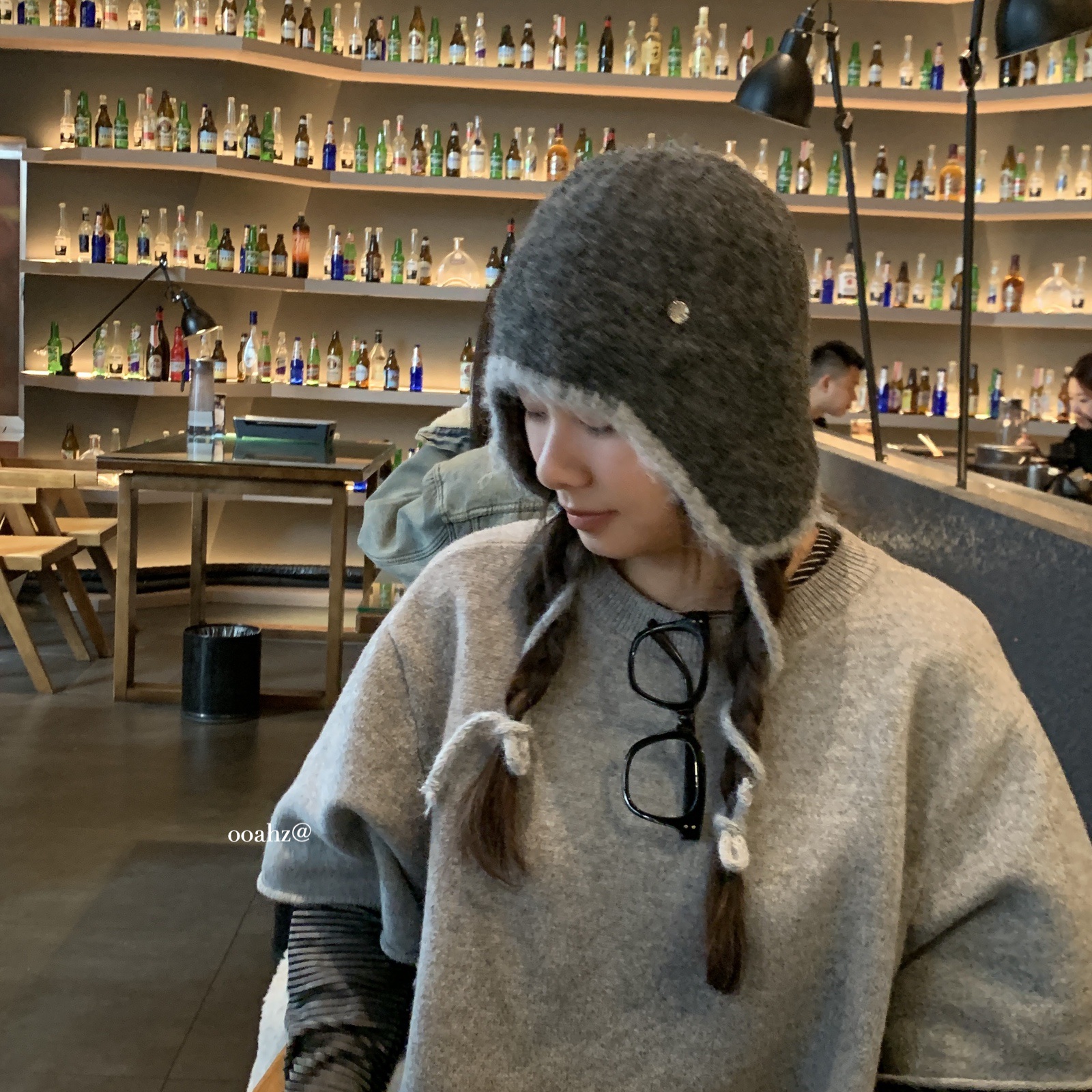 冷帽爱好者~韩国洋气慵懒氛围系带针织帽 日系包头气质护耳帽子女