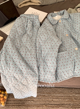 红色气球~韩国ins菱格夹棉家居服 实穿小棉袄冬季加厚睡衣裤套装