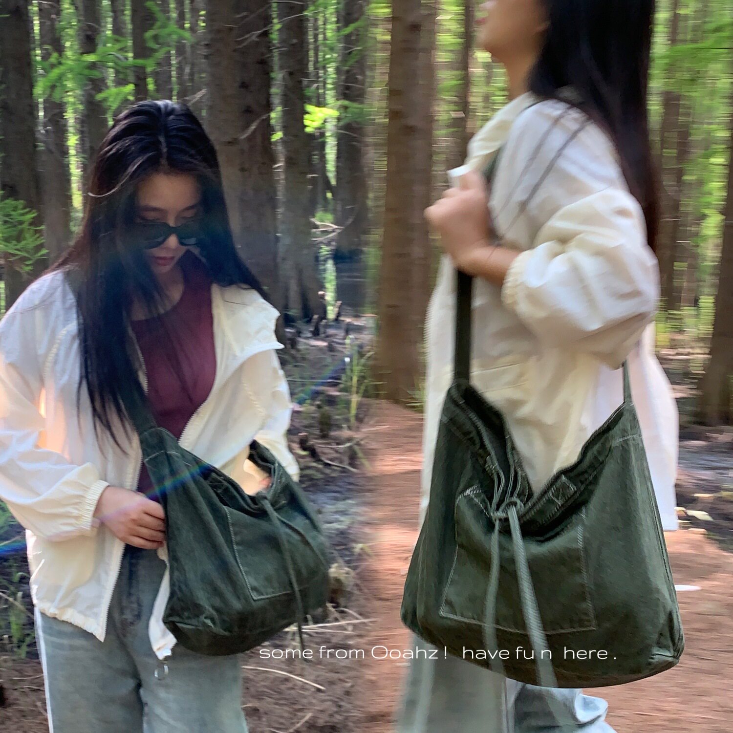 水洗牛仔做旧单肩帆布手提斜跨包
