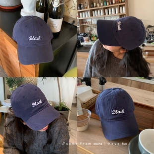 Black 宽沿休闲棒球帽简约显脸小遮阳大头围情侣鸭舌帽子 复古美式