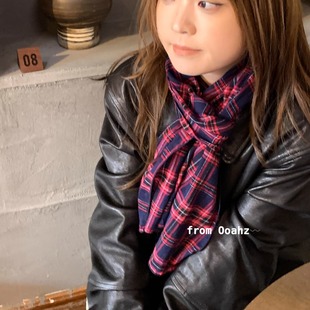 蓝调时刻~英伦复古格纹薄棉质围巾 秋冬韩系多功能装饰围脖丝巾