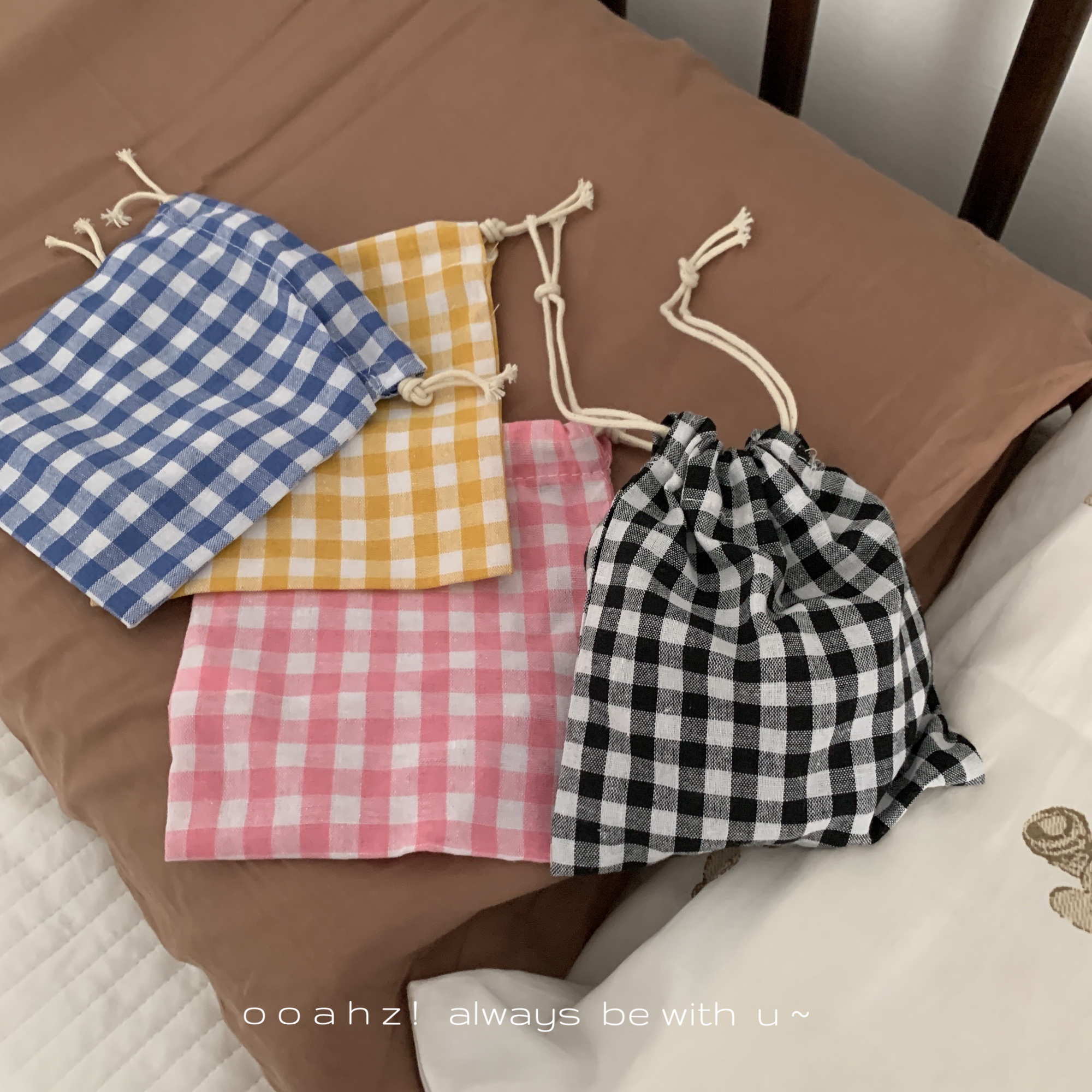 揍单~宠粉包邮！小格子棉麻抽绳束口袋 简约手提收纳糖果茶叶袋