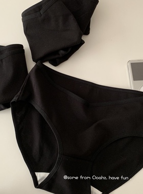 品质之选~基础黑色棉质少女中腰内裤深V性感纯色弹力7A抑菌三角裤