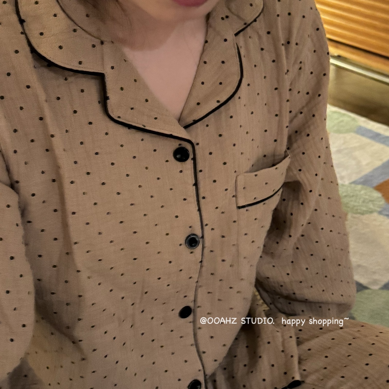 泡泡纱布棉睡衣长袖家居服