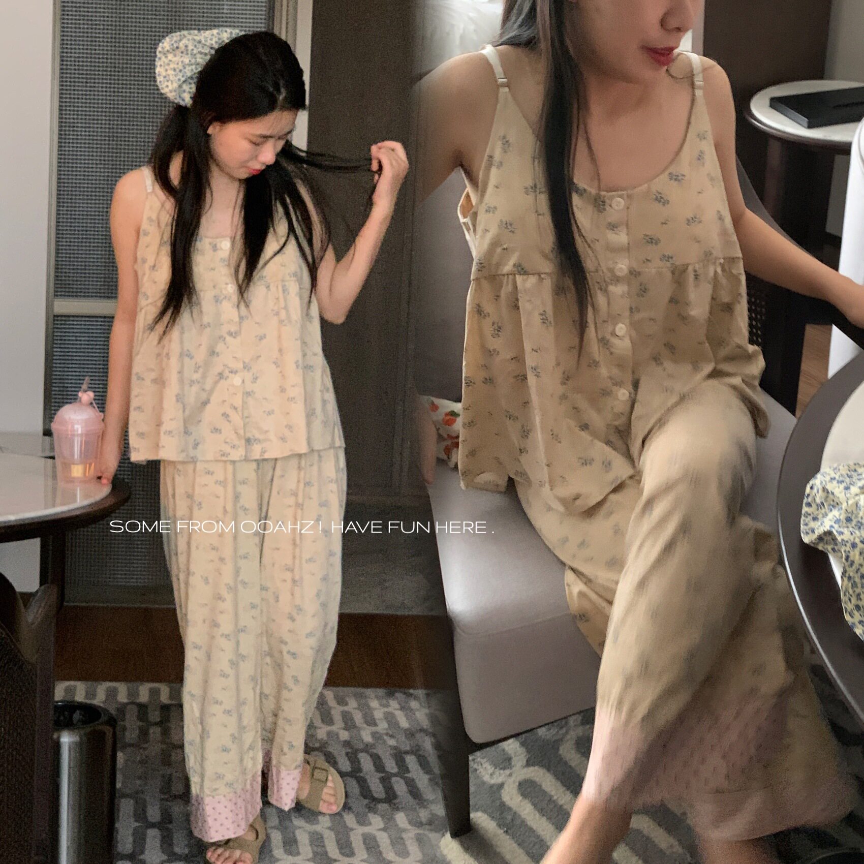 少女祈祷 吊带睡衣女带胸垫 夏天薄款长裤纯欲风可外穿家居服套装