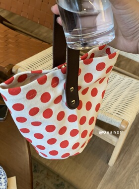 小幸运 红色波点帆布水桶包 可爱ins手提包波点便当包通勤小包女
