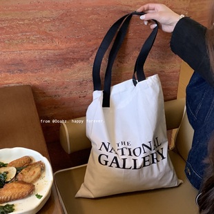 伦敦美术馆 The national Gallery字母印花薄坯布袋单肩包购物袋