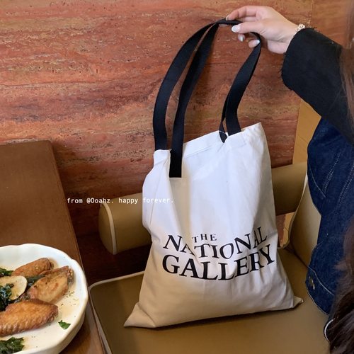 伦敦美术馆 The national Gallery字母印花薄坯布袋单肩包购物袋