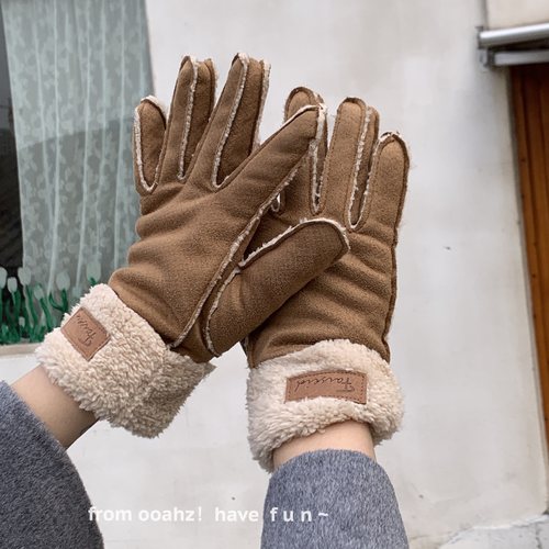 骑车砖用！麂皮绒防风保暖手套