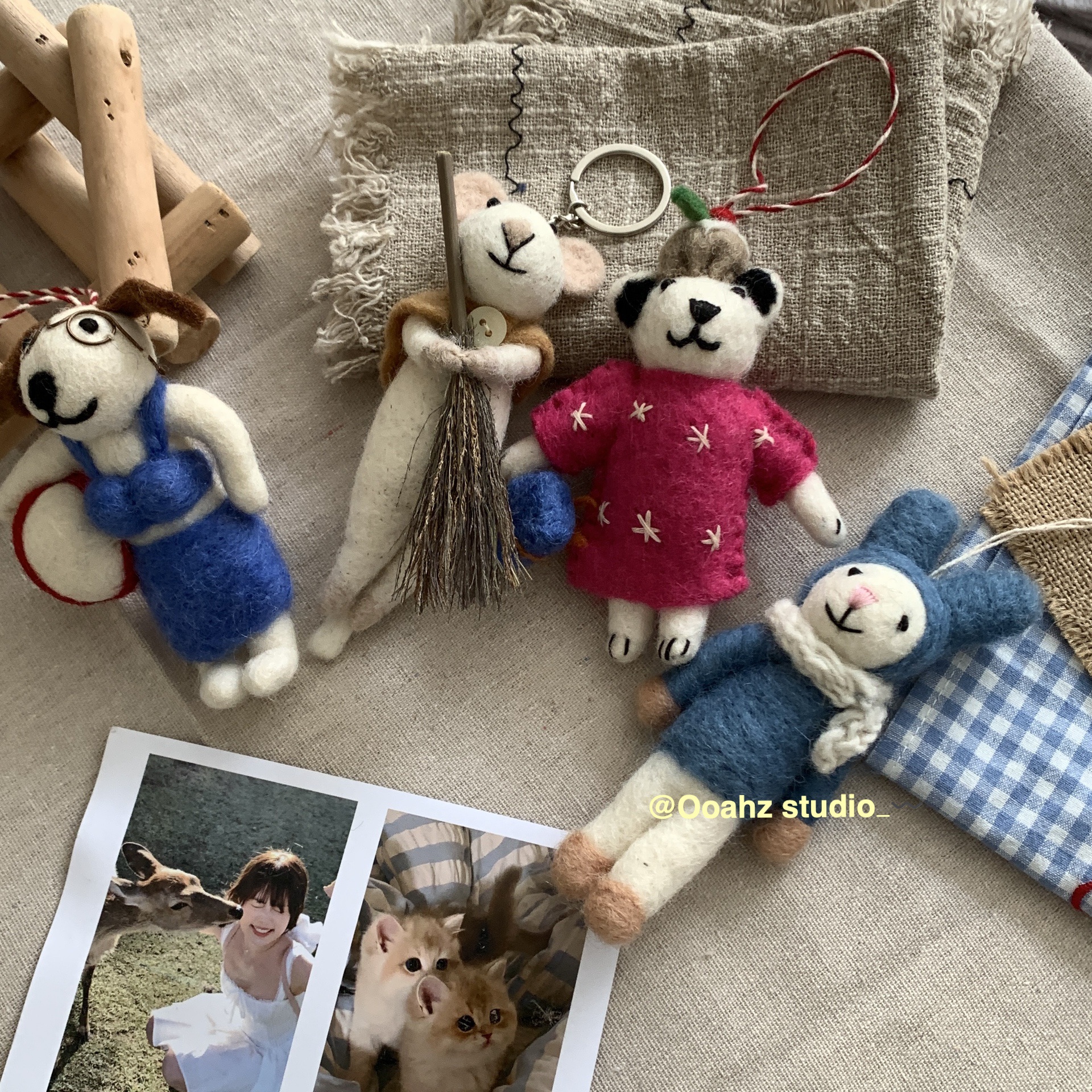 三栖派对~韩国羊毛毡包挂件 可爱老鼠兔子企鹅钥匙扣动物玩偶配饰