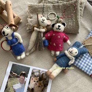 三栖派对~韩国羊毛毡包挂件 可爱老鼠兔子企鹅钥匙扣动物玩偶配饰
