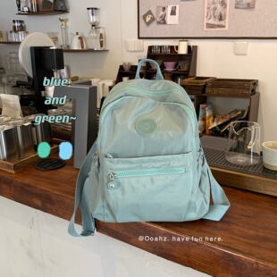 自重很轻~ooahz自制沁蓝系尼龙双肩包 大容量百搭上课书包ins背包