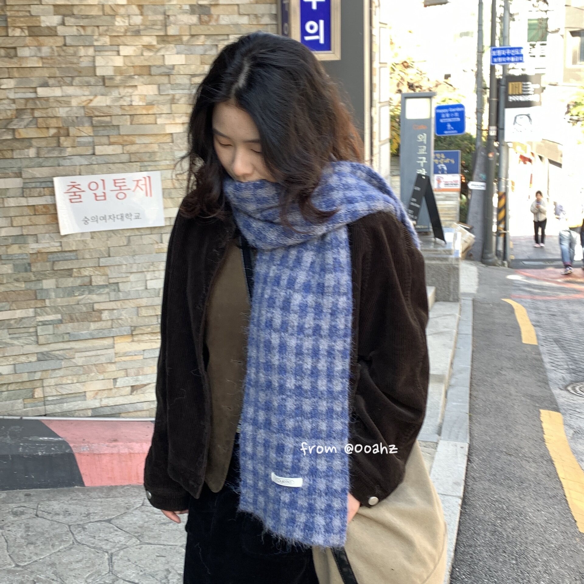 明洞浅逛~韩国小众保暖格子情侣围巾 秋冬含羊毛加厚复古气质围脖