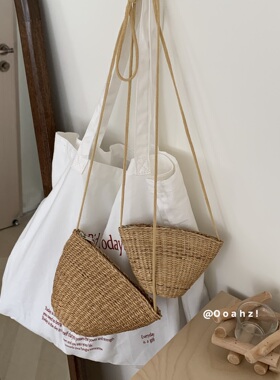 《麦子成熟时》小黄草包斜背草编包 夏日小编织包ins复古色挂饰包