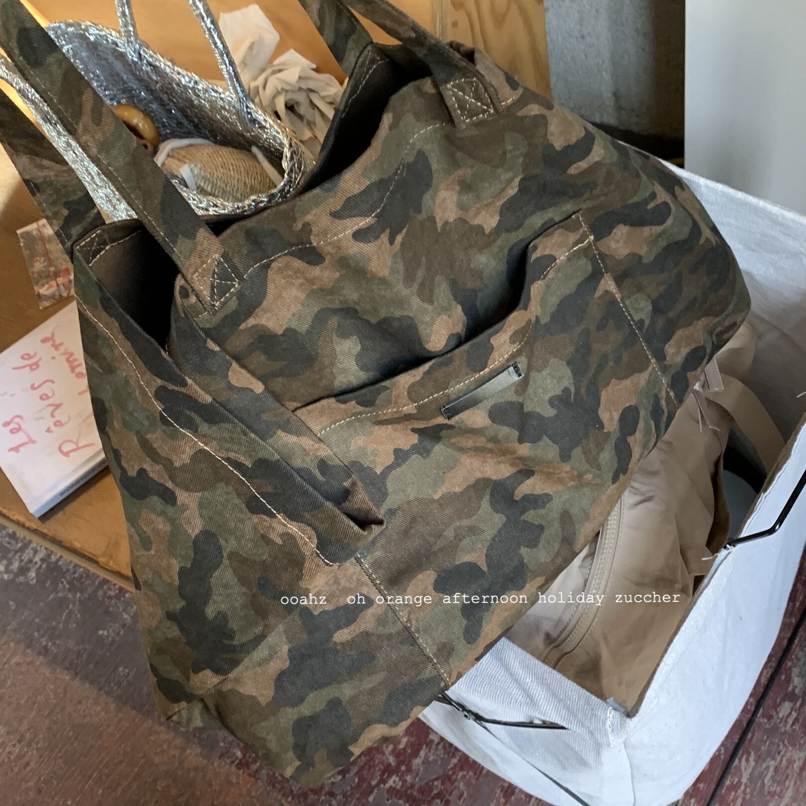 迷彩光荣~街头风设计帆布袋 大容量潮酷个性单肩包撞色休闲托特包