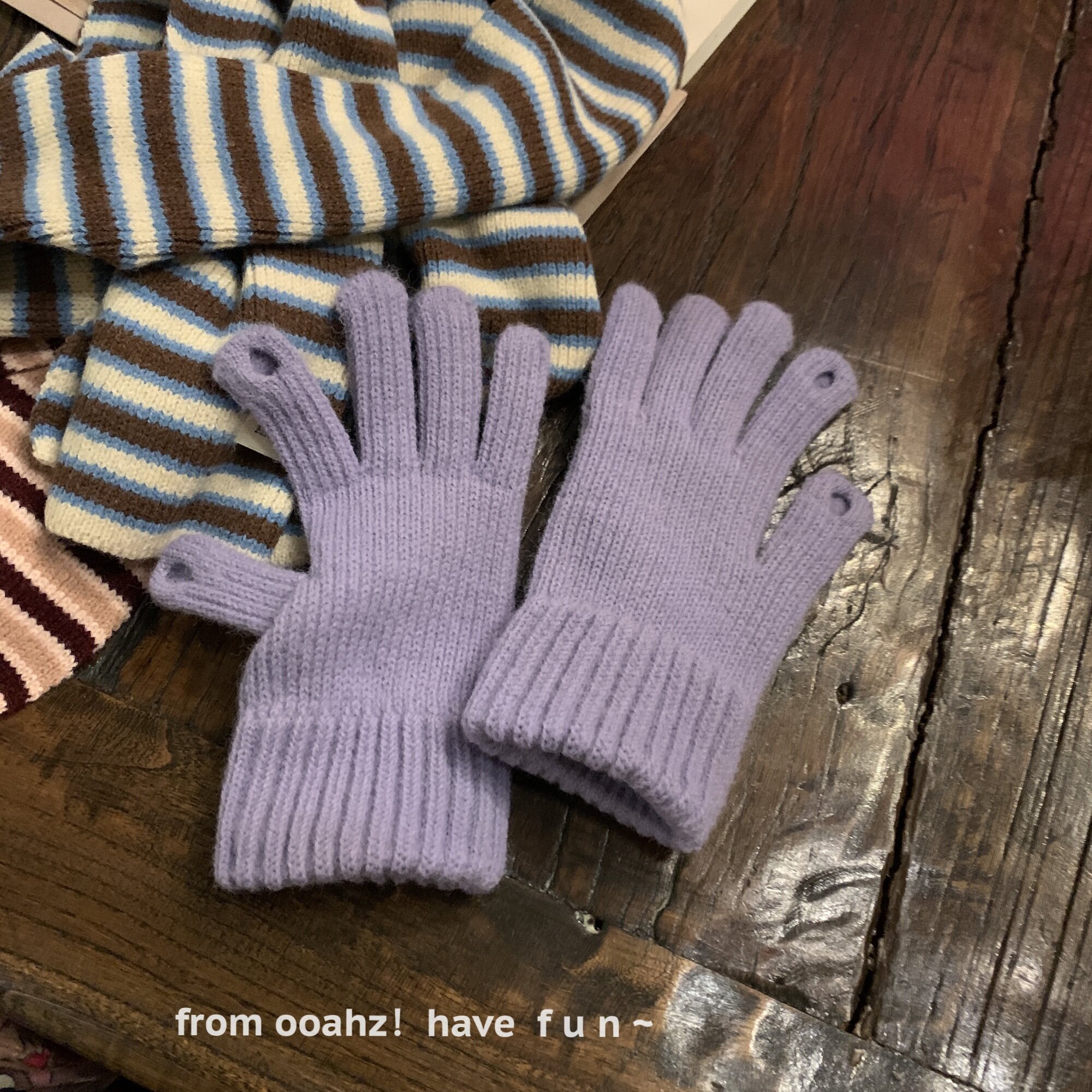 搭配尤物！ooahz定制紫～冬季可触屏加绒针织毛线骑车洞洞手套,服饰配件/皮带/帽子/围巾,手套,淘宝优惠券,粉丝福利购,淘宝优惠卷