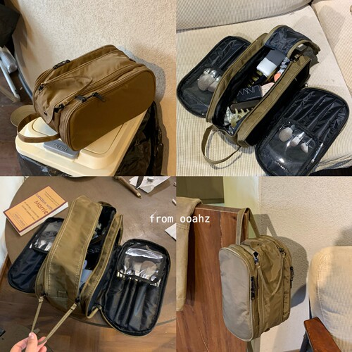 三层海带绿~U型双拉链大开口尼龙化妆包旅行便携洗漱包防水收纳包